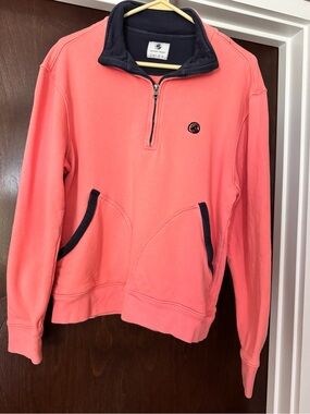 Southern Proper Coral Quarter-Zip Pullover with Navy Trim